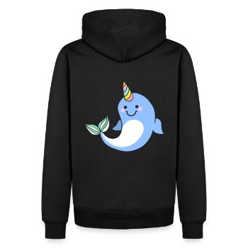 Kawaii narwhal unicorn - Men’s Premium Organic Hoodie - black - Back - Nico (187cm)