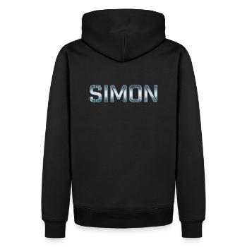 Simon prénom nom bleu argent blanc - Sweat à capuche Premium bio Homme - noir - Dos - Nico (187cm)