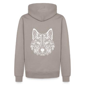 Biomechanical Wolf - White Design - Men’s Premium Organic Hoodie - taupe - Back - Nico (187cm)