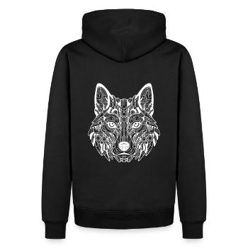 Biomechanischer Wolf - Weißes Design - Männer Premium Bio Hoodie - Schwarz - Hinten - Nico (187cm)