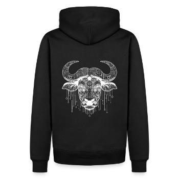 Biomechanischer Büffel - Weißes Design - Männer Premium Bio Hoodie - Schwarz - Hinten - Nico (187cm)