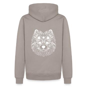 Abstraktes Pommerschen - Weißes Design - Männer Premium Bio Hoodie - Taupe - Hinten - Nico (187cm)