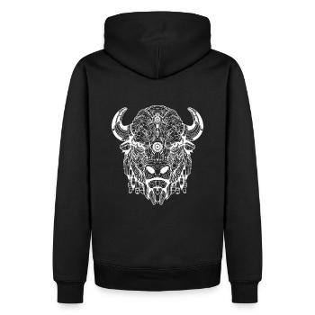 Biomechanical Bison - White Design - Men’s Premium Organic Hoodie - black - Back - Nico (187cm)