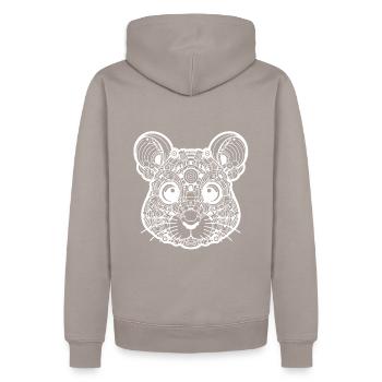 Biomechanical Mouse - White Design - Men’s Premium Organic Hoodie - taupe - Back - Nico (187cm)