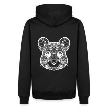Biomechanische Maus - Weißes Design - Männer Premium Bio Hoodie - Schwarz - Hinten - Nico (187cm)