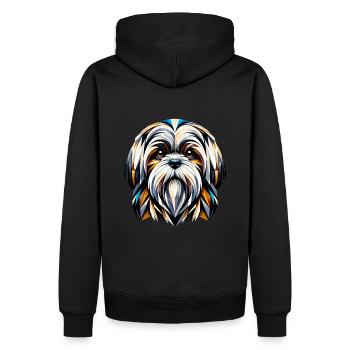 Farbenfrohes Shih Tzu: Lebendiges geometrisches Porträt - Männer Premium Bio Hoodie - Schwarz - Hinten - Nico (187cm)
