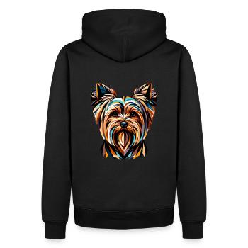 Farbenfroher Yorkshire Terrier: Geometrische Hundekunst - Männer Premium Bio Hoodie - Schwarz - Hinten - Nico (187cm)