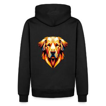 Geometrischer Golden Retriever: Mosaik der Wärme - Männer Premium Bio Hoodie - Schwarz - Hinten - Nico (187cm)