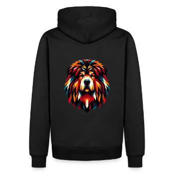 Farbenfroher tibetischer Mastiff: Geometrisches Hundemosaik - Männer Premium Bio Hoodie - Schwarz - Hinten - Nico (187cm)