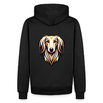 Elegantes Saluki-Porträt: Geometrisches Windhund-Design - Männer Premium Bio Hoodie - Schwarz - Hinten - Nico (187cm)