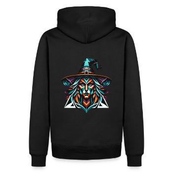 Portrait de sorcière géométrique : Art polygonal vibrant - Sweat à capuche Premium bio Homme - noir - Dos - Nico (187cm)