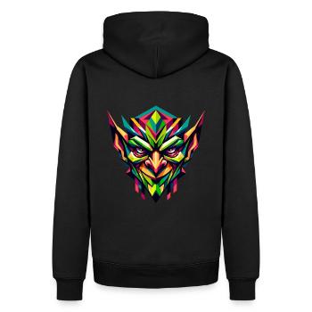 Geometrischer Kobold: Lebendige abstrakte Maske - Männer Premium Bio Hoodie - Schwarz - Hinten - Nico (187cm)