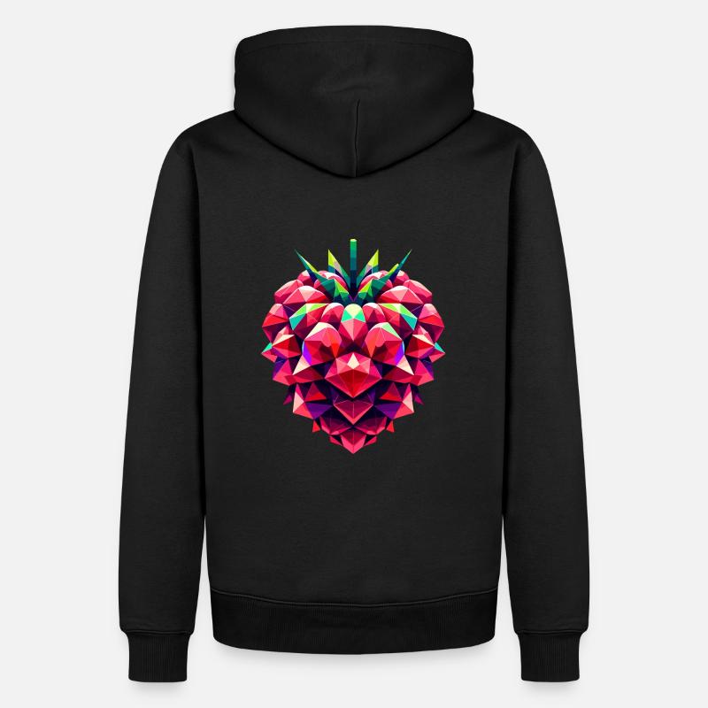 Geometrischer Himbeerbaum: Lebendiges Low-Poly-Artwork - Männer Premium Bio Hoodie - Schwarz