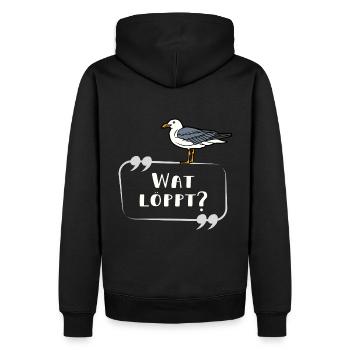 Wat löppt Möwe norddeutsch Schriftzug lustig - Männer Premium Bio Hoodie - Schwarz - Hinten - Nico (187cm)