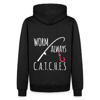 Wurm fängt immer - Männer Premium Bio Hoodie - Schwarz - Hinten - Nico (187cm)