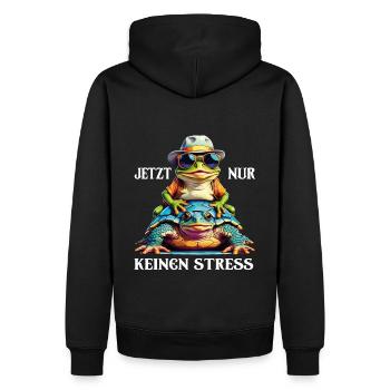 Jetzt nur keinen Stress Frosch und Schildkröte - Männer Premium Bio Hoodie - Schwarz - Hinten - Nico (187cm)