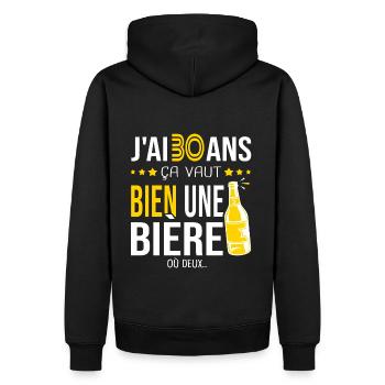 Cadeau d anniversaire 30 ans j ai 30 ans et bière - Sweat à capuche Premium bio Homme - noir - Dos - Nico (187cm)