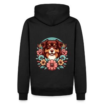 Australian Shepherd red tri Pastel Retro Blumen - Männer Premium Bio Hoodie - Schwarz - Hinten - Nico (187cm)