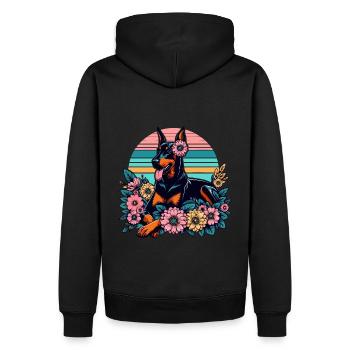 Dobermann Retro Pastell Blumen Flowers - Männer Premium Bio Hoodie - Schwarz - Hinten - Nico (187cm)