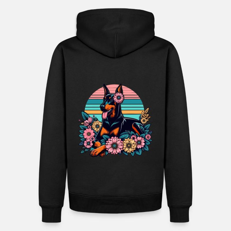 Doberman Retro Pastel Fleurs Fleurs - Sweat à capuche Premium bio Homme - noir