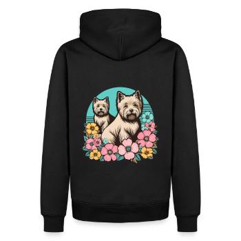 Cairn Terrier Retro Pastell Blumen - Männer Premium Bio Hoodie - Schwarz - Hinten - Nico (187cm)