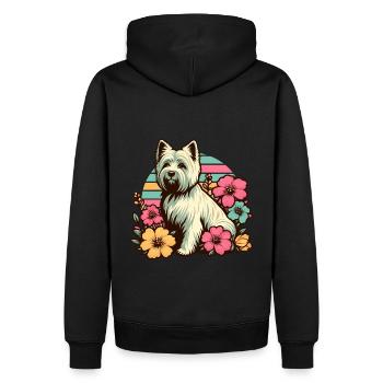 Cairn Terrier Retro Pastell Blumen - Männer Premium Bio Hoodie - Schwarz - Hinten - Nico (187cm)