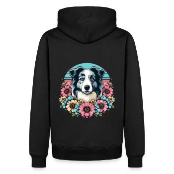 Border Collie Rétro Pastel Floral Bleu Merle - Sweat à capuche Premium bio Homme - noir - Dos - Nico (187cm)