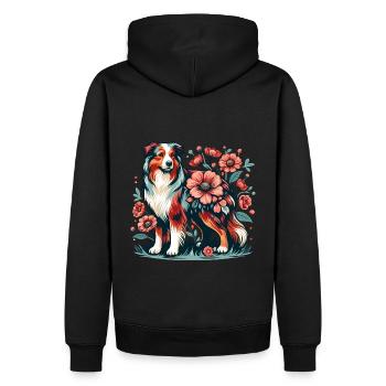 Berger australien Cottage Core fleurs rouge merle - Sweat à capuche Premium bio Homme - noir - Dos - Nico (187cm)