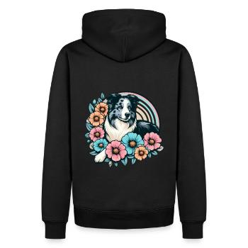 Border Collie Rétro Pastel Floral Bleu Merle - Sweat à capuche Premium bio Homme - noir - Dos - Nico (187cm)