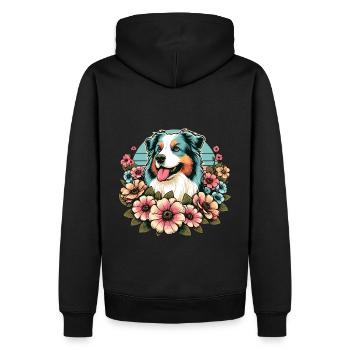 Berger australien bleu merle Pastel rétro fleurs - Sweat à capuche Premium bio Homme - noir - Dos - Nico (187cm)