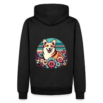 Welsh Corgi Pembroke rétro Pastel Floral - Sweat à capuche Premium bio Homme - noir - Dos - Nico (187cm)