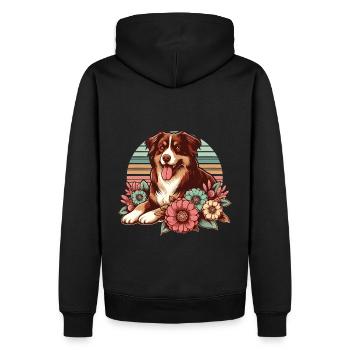 Australian Shepherd red tri Pastel Retro Flowers - Men’s Premium Organic Hoodie - black - Back - Nico (187cm)