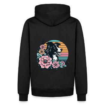 Border Collie Retro Pastel Floral Black White - Men’s Premium Organic Hoodie - black - Back - Nico (187cm)