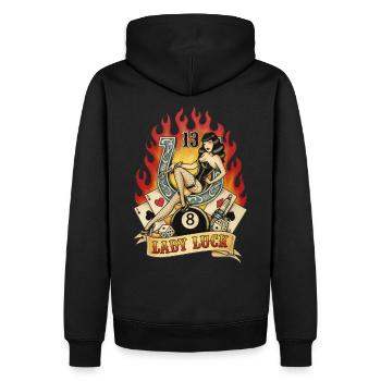 LADY LUCK TATTOO - Men’s Premium Organic Hoodie - black - Back - Nico (187cm)