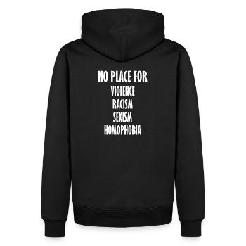 No Place For Violence, Racism, Sexism, Homophobia - Männer Premium Bio Hoodie - Schwarz - Hinten - Nico (187cm)