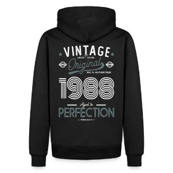 AGE TO PERFECTION Jahrgang 1988 Jubiläum 34 Jahre - Männer Premium Bio Hoodie - Schwarz - Hinten - Nico (187cm)