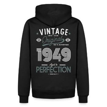 AGE TO PERFECTION born in 1949 anniversary 73 years - Men’s Premium Organic Hoodie - black - Back - Nico (187cm)
