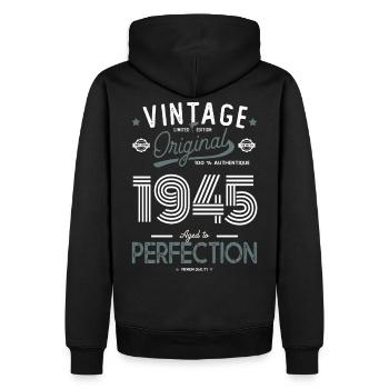 ALTER BIS ZUR PERFEKTION geboren 1945 77 Jahre alt - Männer Premium Bio Hoodie - Schwarz - Hinten - Nico (187cm)