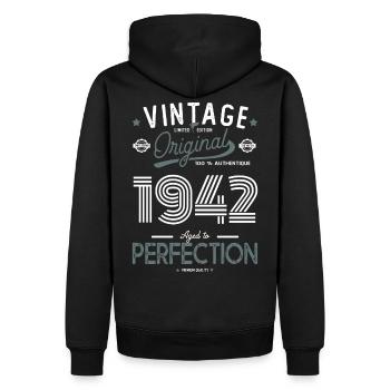 AGE TO PERFECTION born in 1942 anniversary 80 years - Men’s Premium Organic Hoodie - black - Back - Nico (187cm)