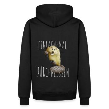 Einfach mal Durchbeissen Lebensweisheit Biber - Männer Premium Bio Hoodie - Schwarz - Hinten - Nico (187cm)