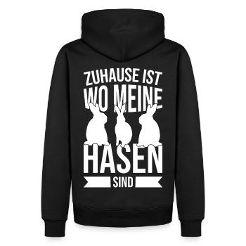 Zuhause bei meinen Hasen - Männer Premium Bio Hoodie - Schwarz - Hinten - Nico (187cm)