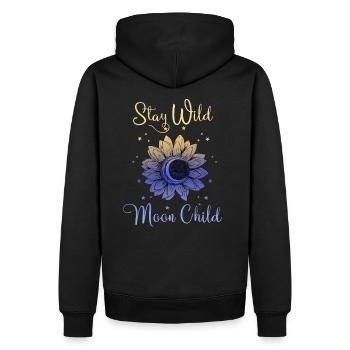 Stay Wild Moon Child Boho Grafik - Männer Premium Bio Hoodie - Schwarz - Hinten - Nico (187cm)