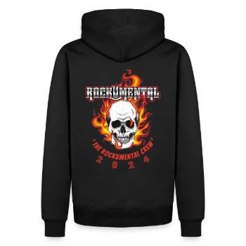 Rockumental Crew Members Tee 2024 - Men’s Premium Organic Hoodie - black - Back - Nico (187cm)