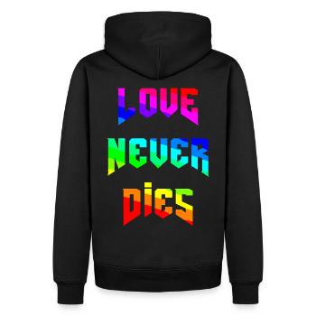 Rainbow - love never dies - Men’s Premium Organic Hoodie - black - Back - Nico (187cm)