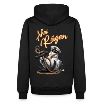 Ahoi Rügen ! lustige Möwe mit Anker - Männer Premium Bio Hoodie - Schwarz - Hinten - Nico (187cm)
