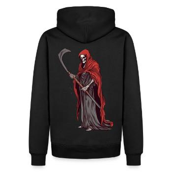 La Faucheuse - Sweat à capuche Premium bio Homme - noir - Dos - Nico (187cm)