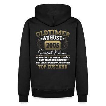 Oldtimer August 2005 17. Geburtstag Geschenk Fun - Männer Premium Bio Hoodie - Schwarz - Hinten - Nico (187cm)