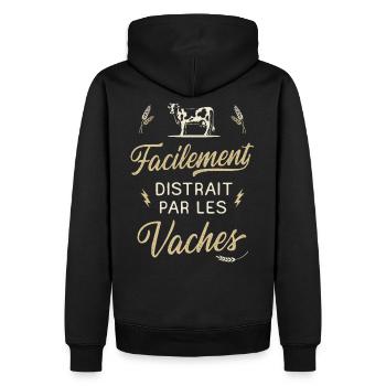 vache humour agricultrice agriculteur vintage fête - Sweat à capuche Premium bio Homme - noir - Dos - Nico (187cm)