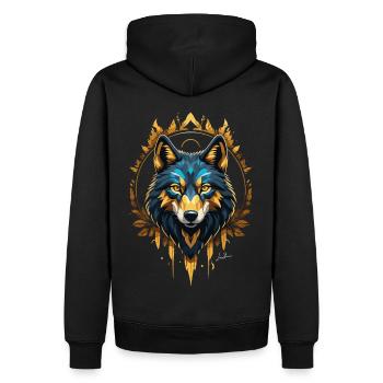 Loup or géométrique - Sweat à capuche Premium bio Homme - noir - Dos - Nico (187cm)