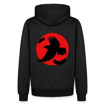 Raven on red background - Men’s Premium Organic Hoodie - black - Back - Nico (187cm)